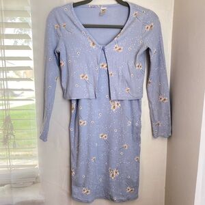 OshKosh B’gosh Girls 14 Blue Floral Ribbed Dress & Cardigan Set Y2K EasterDress